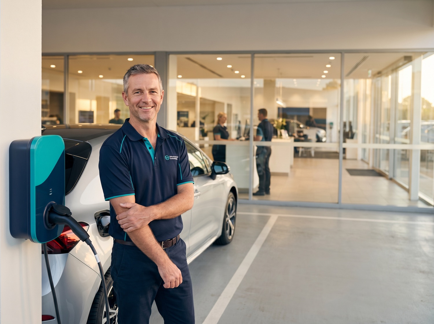 Auto dealership service area with EV charging project needs